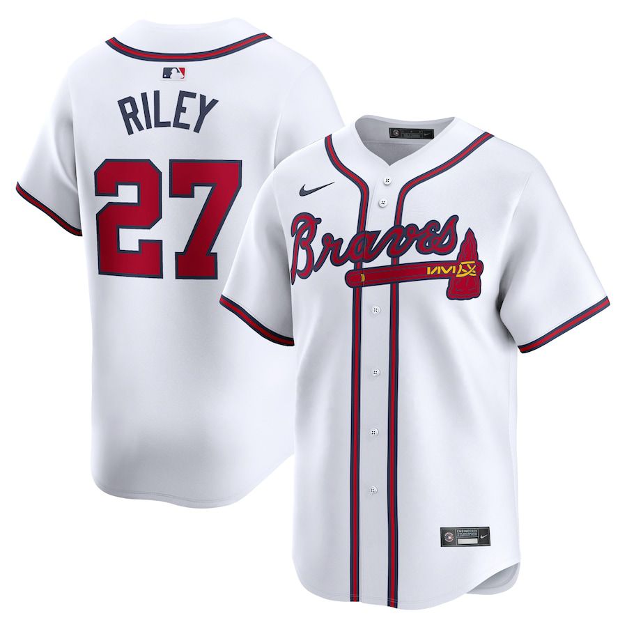 Men Atlanta Braves 27 Austin Riley Nike White Home Limited Player MLB Jersey
